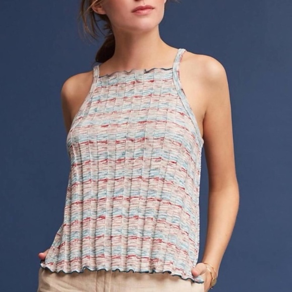 Anthropologie Akemi Kin Kaden Rib Knit Tank Top - Lettuce Edge - Womens Small